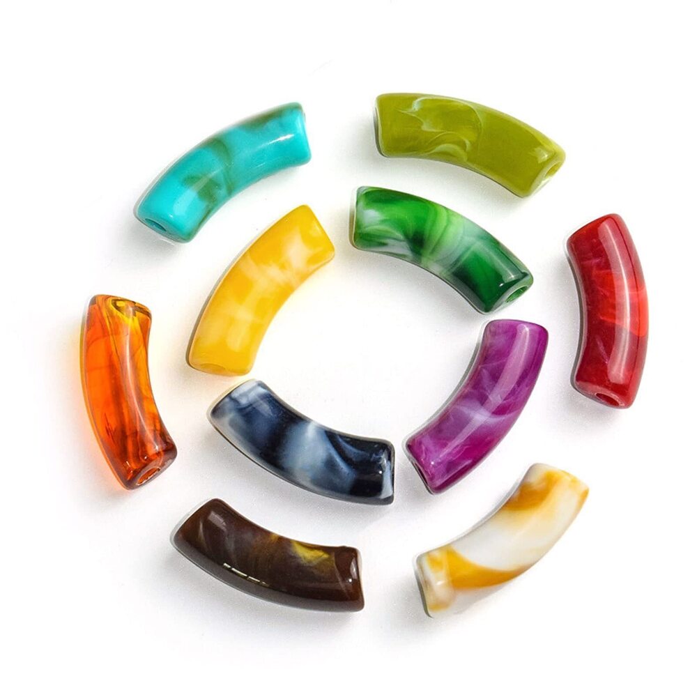 6581 50PCS Acrylic Curved Tube Beads for Jewelry Making Loose Noodle Spacer